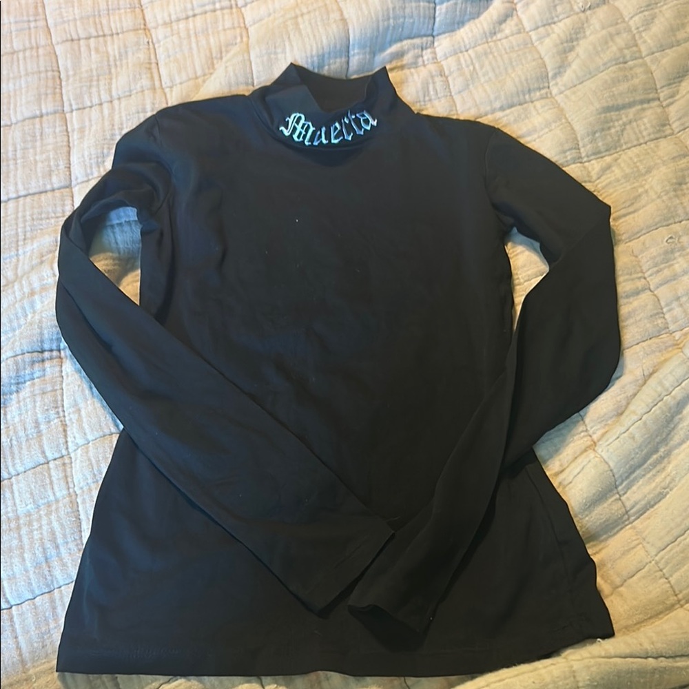Current Mood Black Fitted Ribbed Long Sleeve Tee